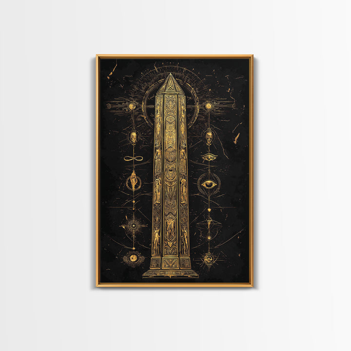 The Obelisk of Secrets – Symbols of the Eternal Order, Canvas Art, Canvas Gold Print, Canvas Wall Art, Man Cave Decor