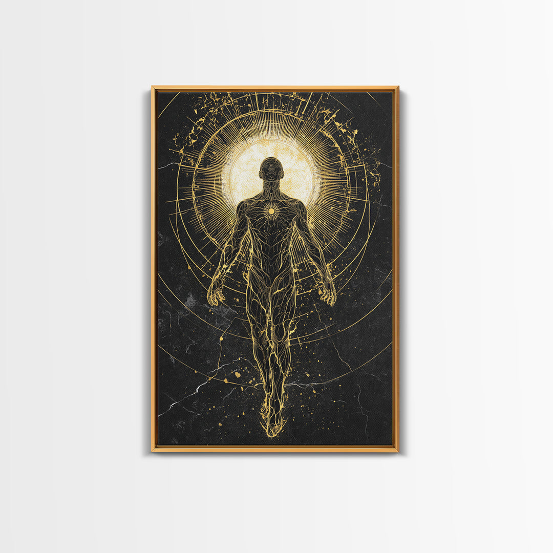 Divine Ascension Figure, Canvas Gold Art, Mythology Wall Print, Real Wood Frame Decor, Ancient Greek Inspired Canvas Artwork