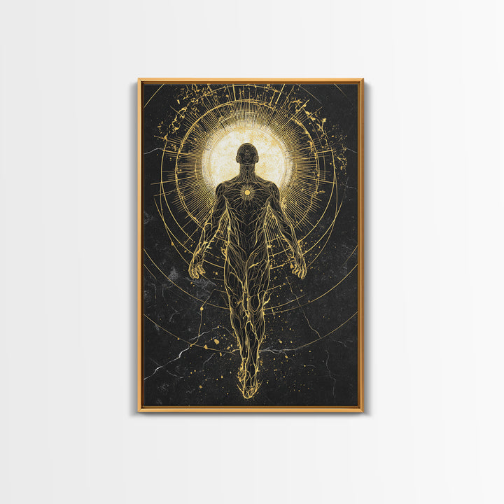 Divine Ascension Figure, Canvas Gold Art, Mythology Wall Print, Real Wood Frame Decor, Ancient Greek Inspired Canvas Artwork