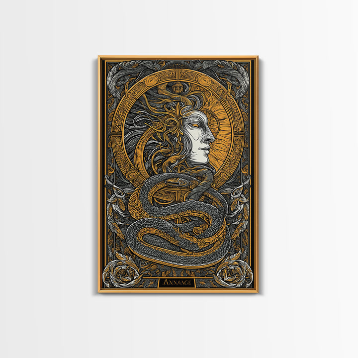 Ananke Greek Goddess Canvas Gold Canvas Print, Destiny And Fate Mythology Artwork, Real Wood Framed Decorative Wall Art
