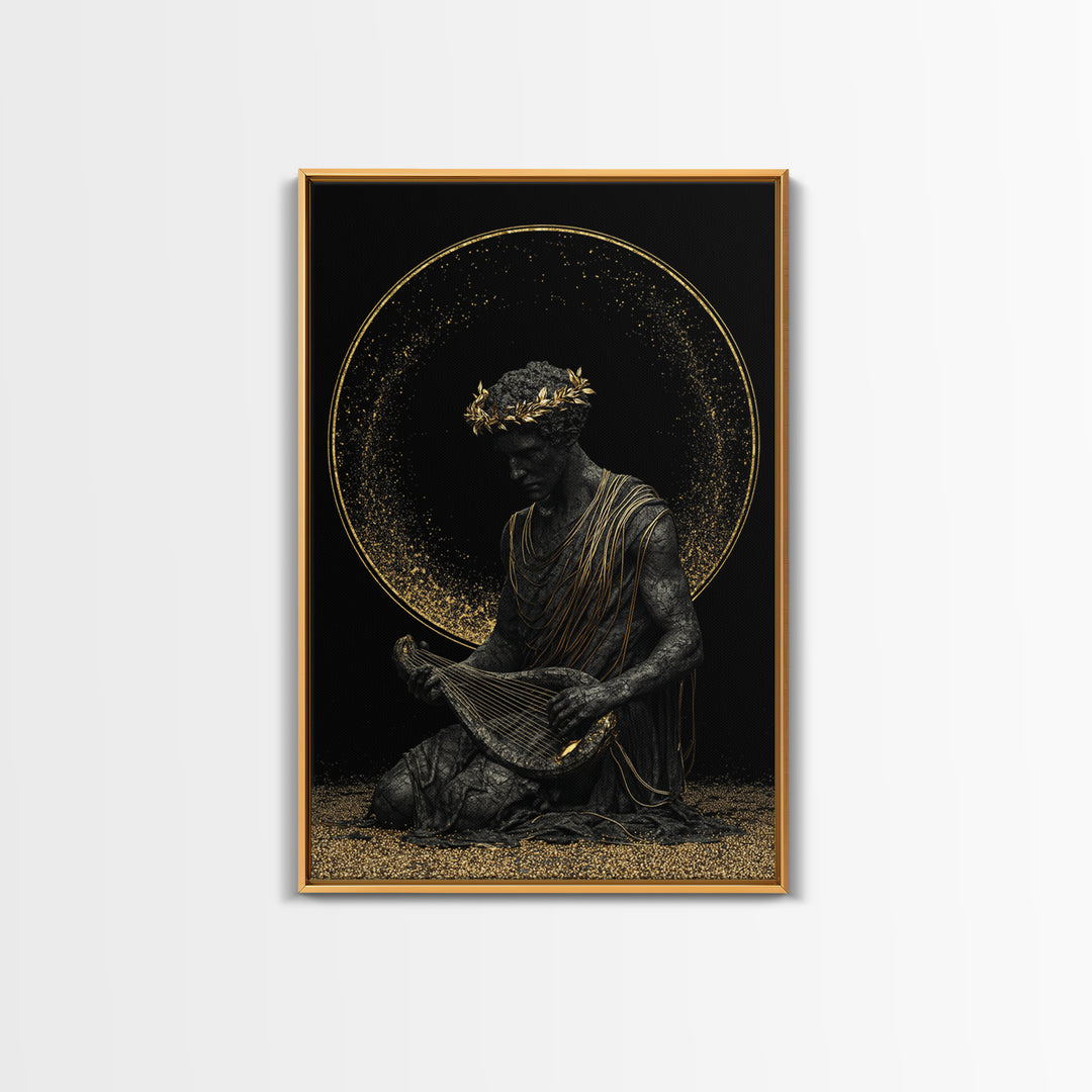Apollo God Of Music Canvas Gold Canvas Print, Greek Mythology Art With Lyre, Real Wood Framed Classical Decorative Wall Art