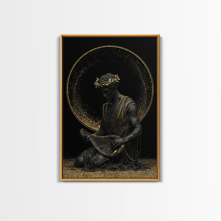 Apollo God Of Music Canvas Gold Canvas Print, Greek Mythology Art With Lyre, Real Wood Framed Classical Decorative Wall Art