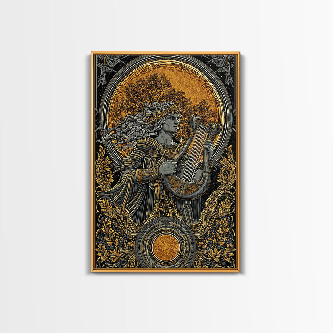 Apollo Greek God Canvas Gold Canvas Print, Sun And Music Mythology Inspired Artwork, Real Wood Frame Classical Wall Decor