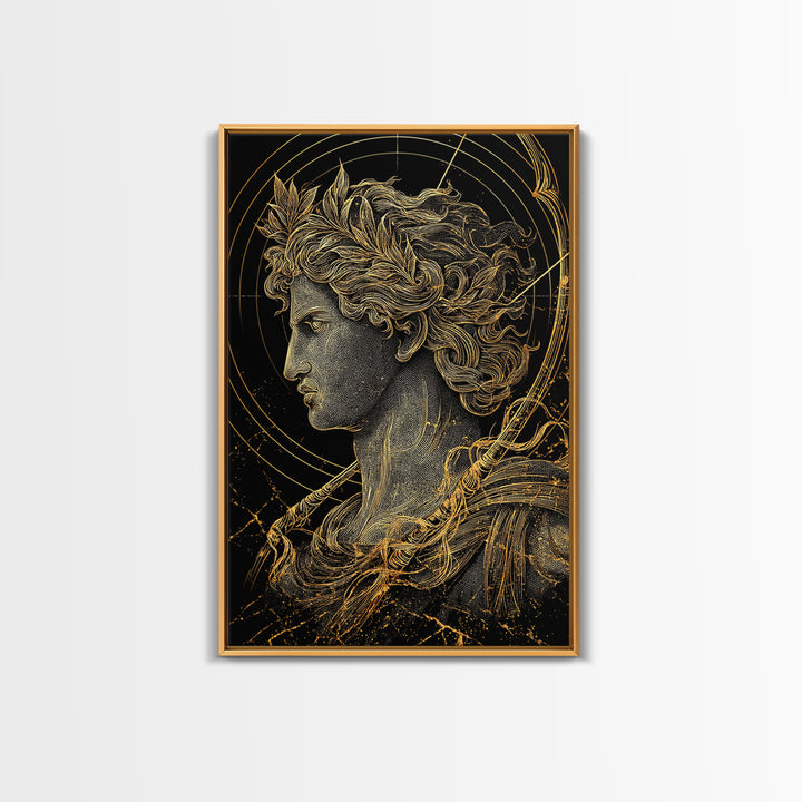 Apollo God Of Light Canvas Gold Canvas Print, Classical Greek Mythology Artwork, Real Wood Frame Decorative Ancient Wall Art