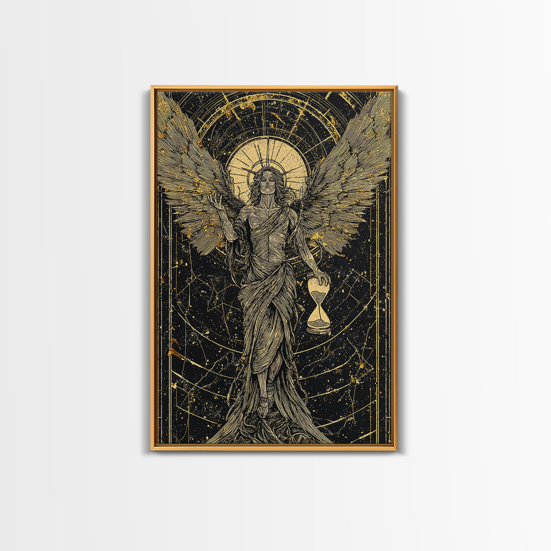 Astraeus God Of Dusk Mythological Figure, Canvas Gold Canvas Print, Real Wood Frame, Greek Titan Wall Decor, Celestial Art