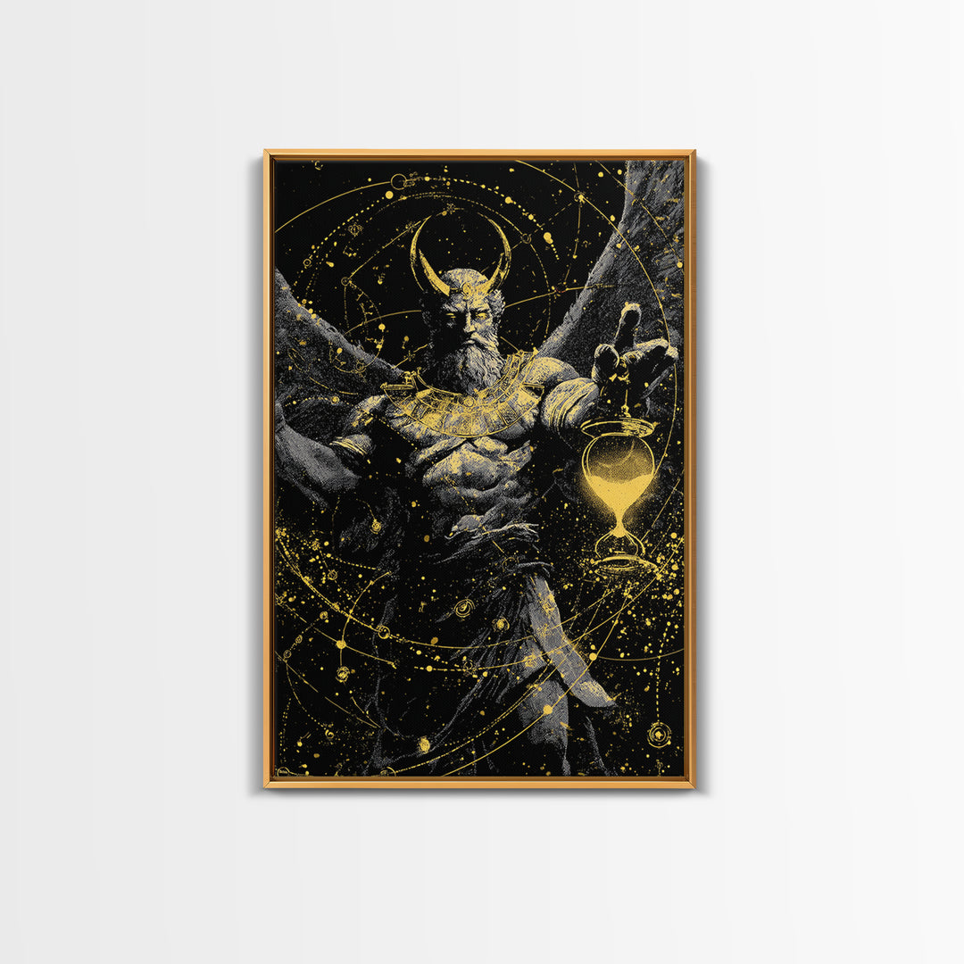 Astraeus Starry Night Mythology, Canvas Gold Art Print, Real Wood Frame, Greek Titan Wall Art, Astrology Inspired Decor