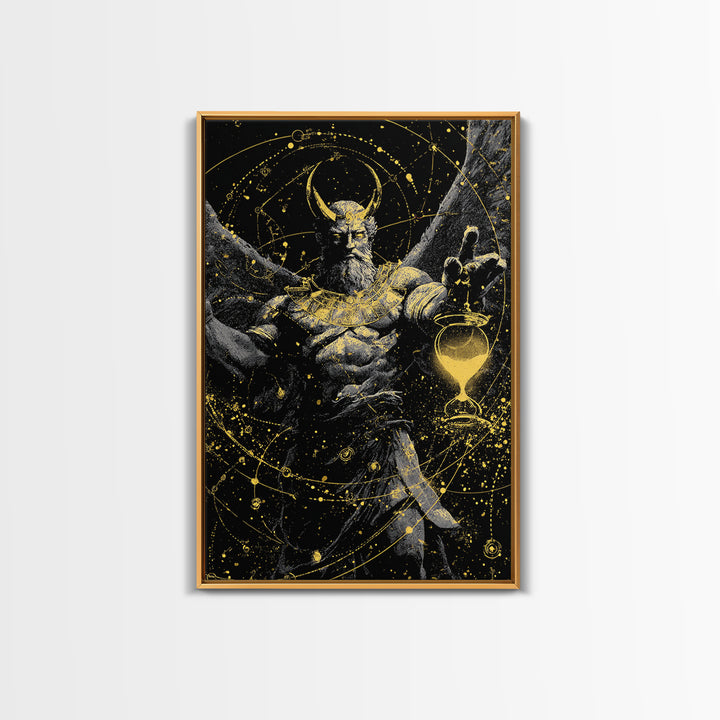 Astraeus Starry Night Mythology, Canvas Gold Art Print, Real Wood Frame, Greek Titan Wall Art, Astrology Inspired Decor