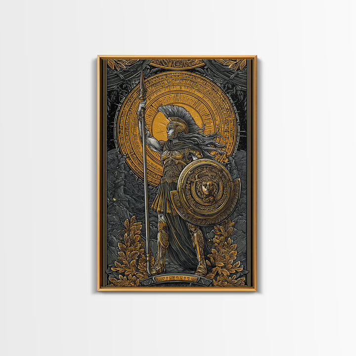 Athena Goddess Of War And Wisdom, Canvas Gold Canvas Print, Real Wood Frame, Greek Warrior Wall Art, Mythology Inspired Decor