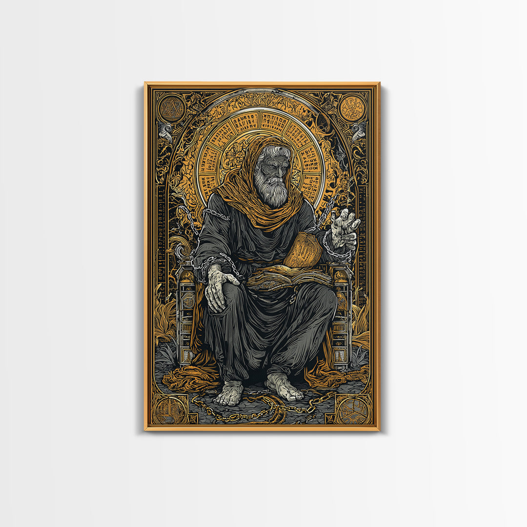 Boethius Philosopher With Ancient Manuscript, Canvas Gold Canvas Print, Real Wood Frame, Medieval Wisdom Wall Decor