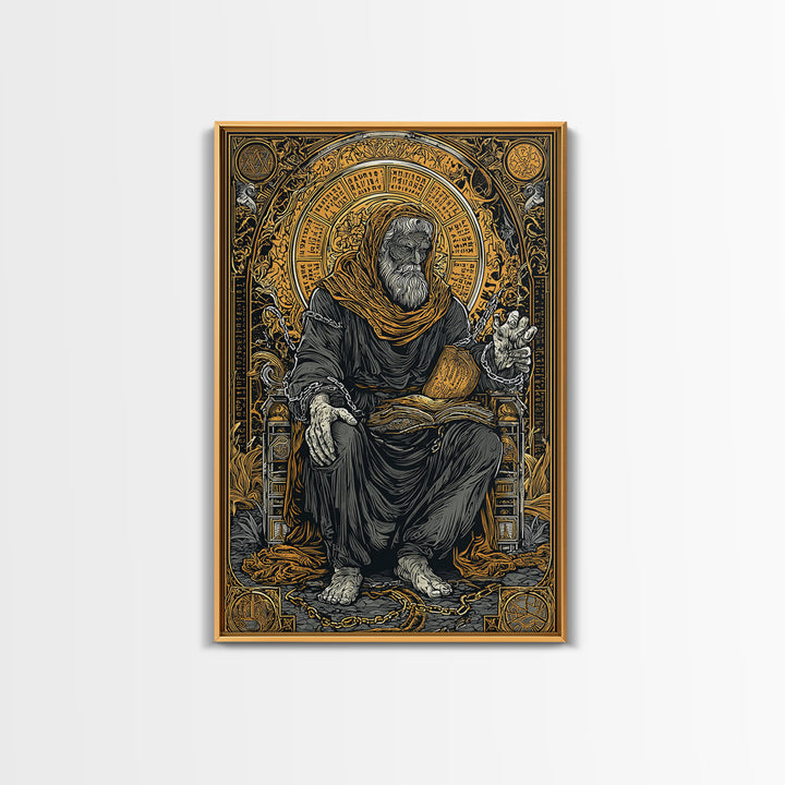 Boethius Philosopher With Ancient Manuscript, Canvas Gold Canvas Print, Real Wood Frame, Medieval Wisdom Wall Decor