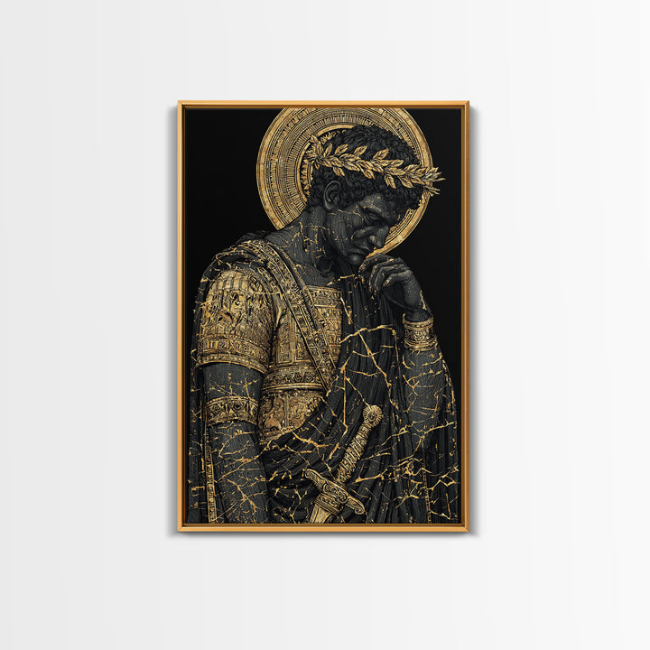 Brutus Roman Leader With Laurel Wreath, Canvas Gold Art Print, Real Wood Frame, Ancient Roman History Warrior Wall Art
