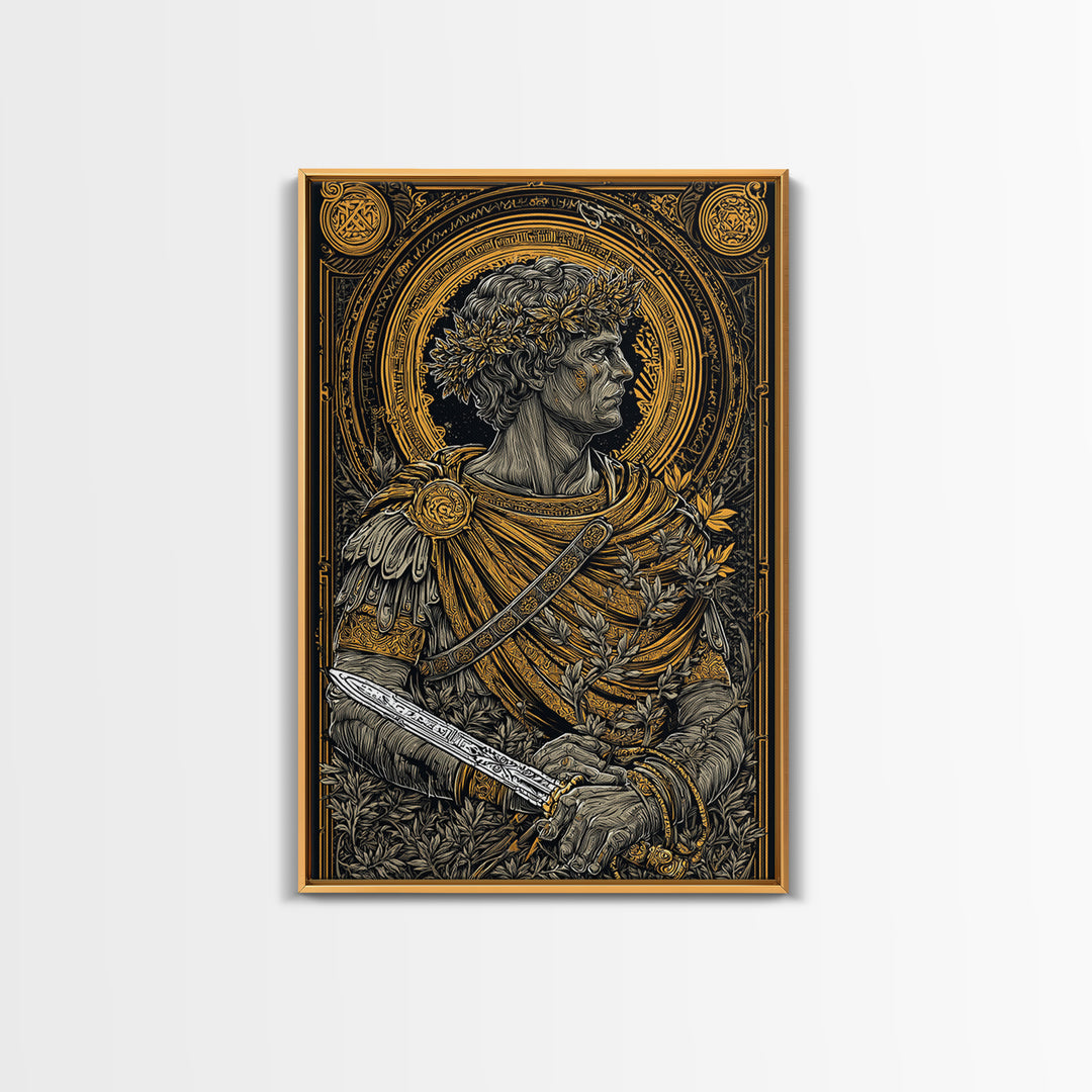Brutus Stoic Roman General With Sword, Canvas Gold Canvas Print, Real Wood Frame, Ancient Roman History Philosopher Art