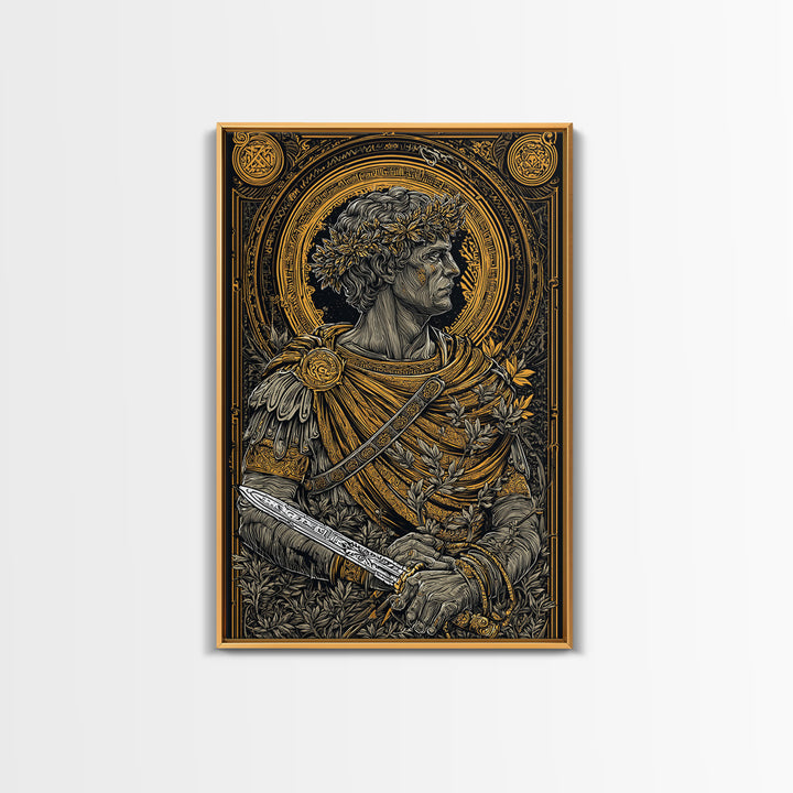 Brutus Stoic Roman General With Sword, Canvas Gold Canvas Print, Real Wood Frame, Ancient Roman History Philosopher Art