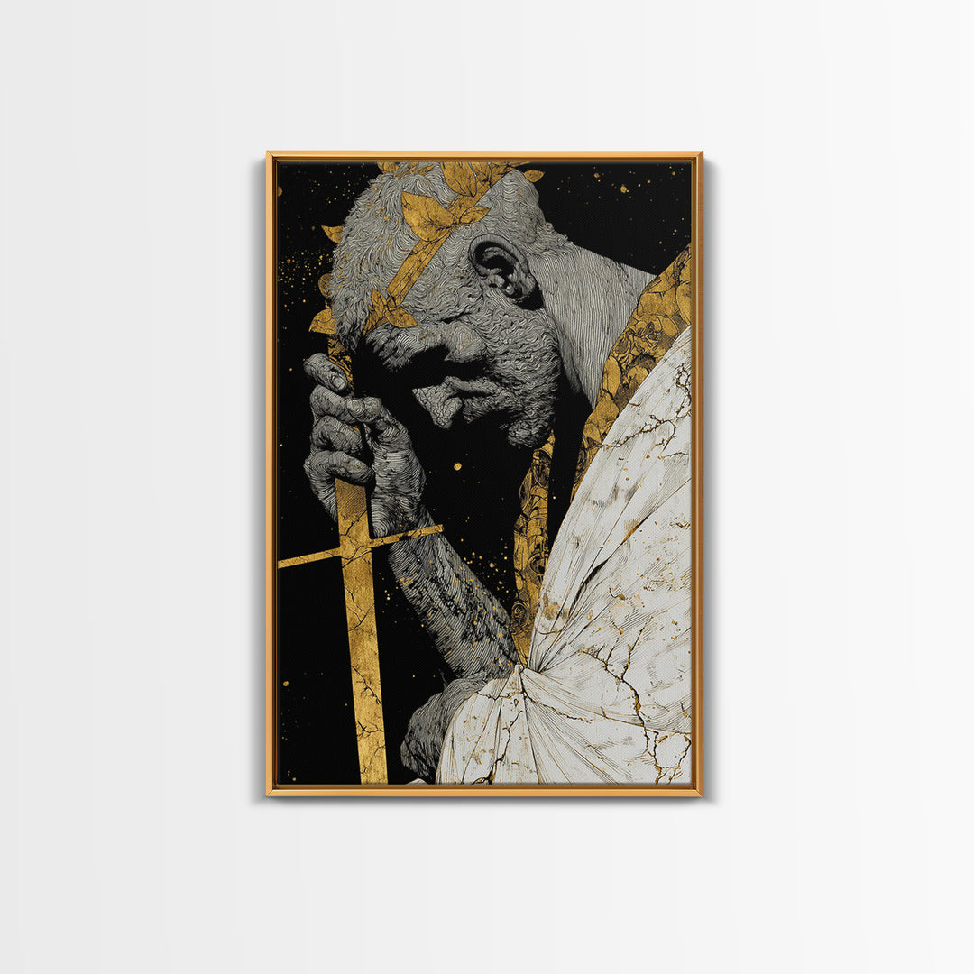 Brutus Roman Statesman With Laurel Crown, Canvas Gold Art Print, Real Wood Frame, Ancient Roman History Warrior Wall Art