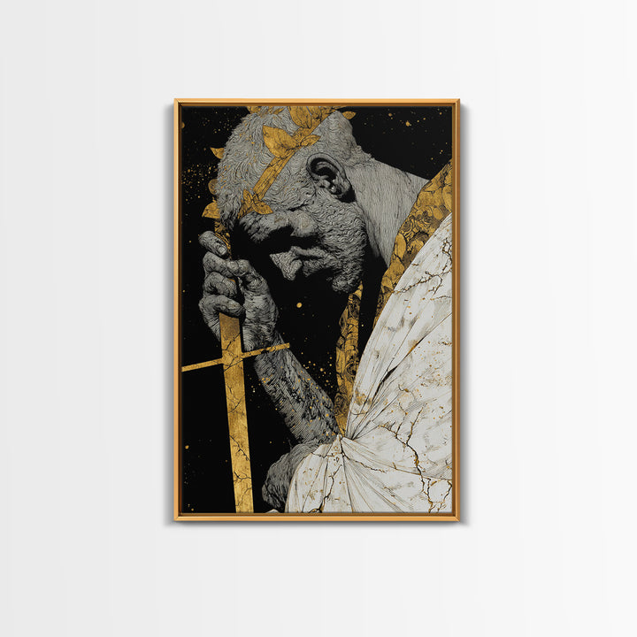 Brutus Roman Statesman With Laurel Crown, Canvas Gold Art Print, Real Wood Frame, Ancient Roman History Warrior Wall Art
