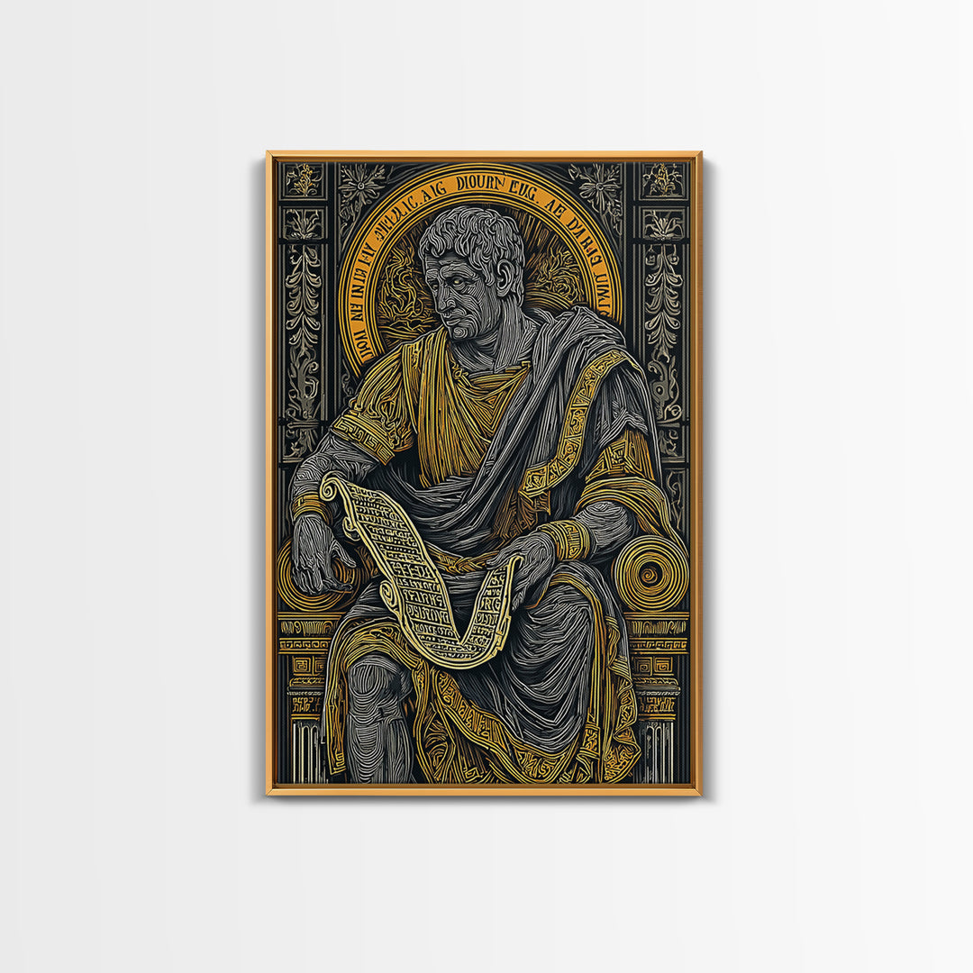 Cicero Canvas Gold Canvas Print, Roman Philosopher Scroll Portrait, Stoic Thinker Artwork, Real Wood Frame Home Decor