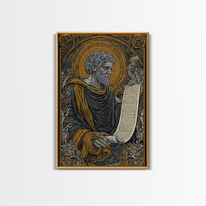 Claudius Canvas Gold Canvas Print, Roman Emperor Regal Illustration, Classical History Wall Art, Real Wood Framed Design