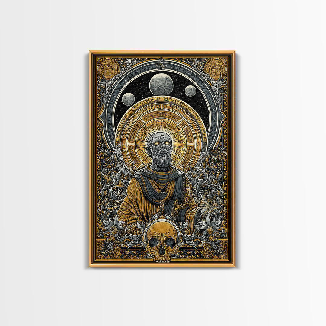 Coeus Canvas Gold Canvas Print, Greek Titan Of Intellect Artwork, Mythology Inspired Wall Art, Real Wood Frame Display