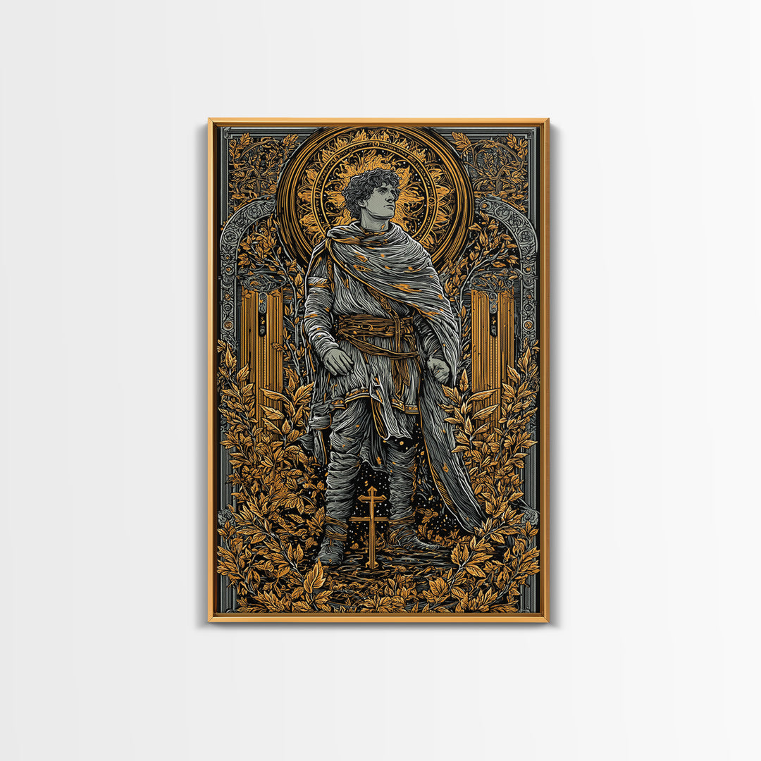 Constantine Canvas Gold Canvas Print, Byzantine Emperor Mosaic Style Artwork, Ancient Roman History Wall Art, Wood Framed