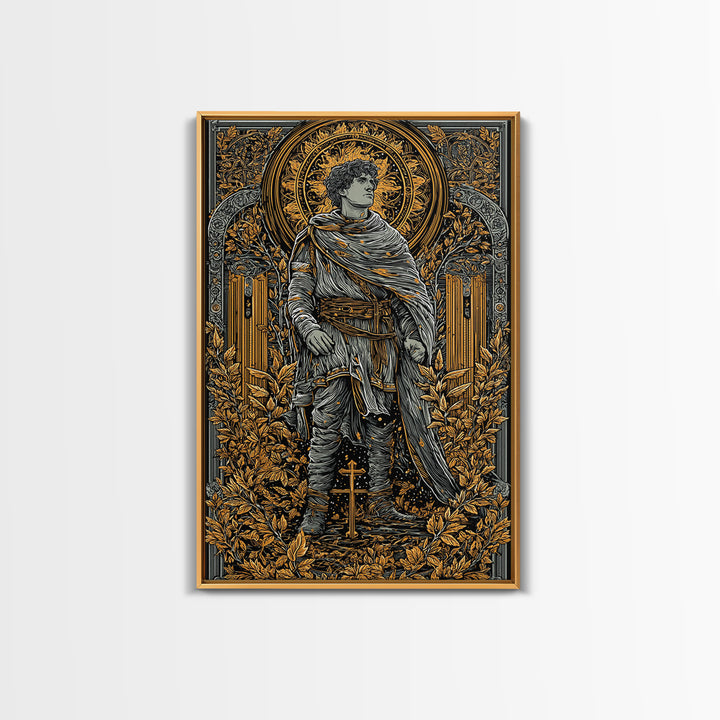 Constantine Canvas Gold Canvas Print, Byzantine Emperor Mosaic Style Artwork, Ancient Roman History Wall Art, Wood Framed