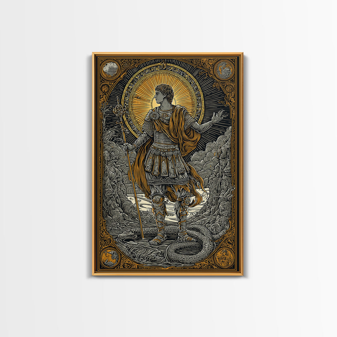 Constantine Canvas Gold Canvas Print, Imperial Roman Emperor Regal Illustration, Historical Portrait Artwork, Wood Frame