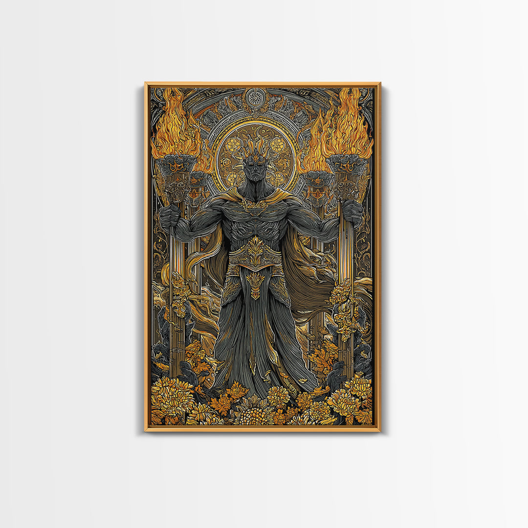 Hades Underworld Canvas Gold Canvas Print, Greek God Of The Dead Wall Art, Dark Mythology Decor With Real Wood Frame