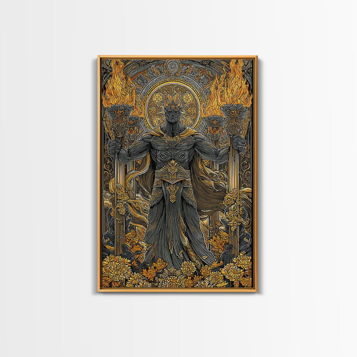 Hades Underworld Canvas Gold Canvas Print, Greek God Of The Dead Wall Art, Dark Mythology Decor With Real Wood Frame