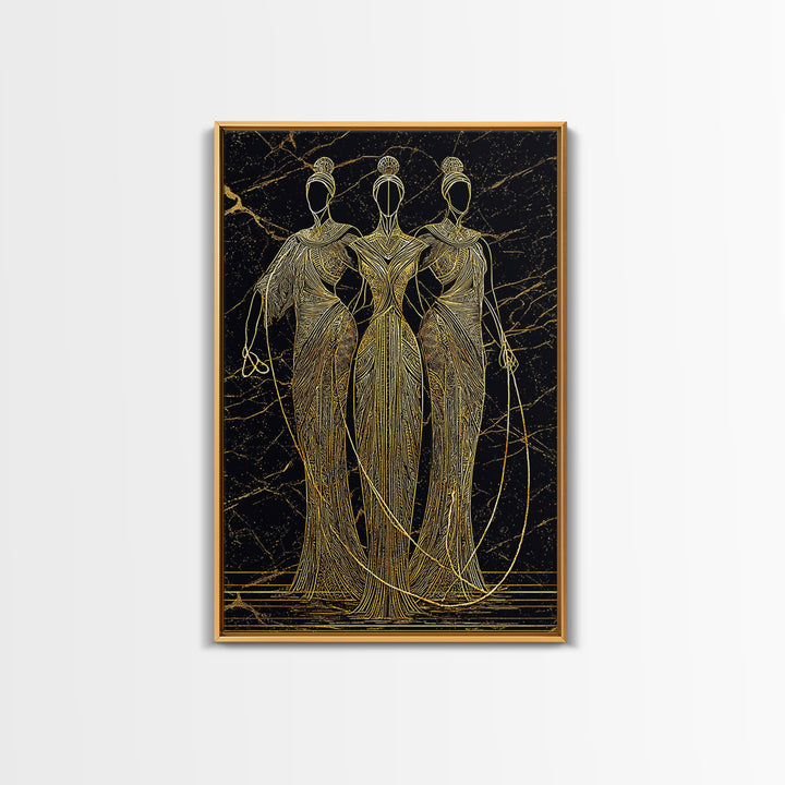 The Fates Mythological Canvas Gold Canvas Print, Destiny Goddess Wall Art, Greek Myth Symbolism, Elegant Decor, Real Wood Frame