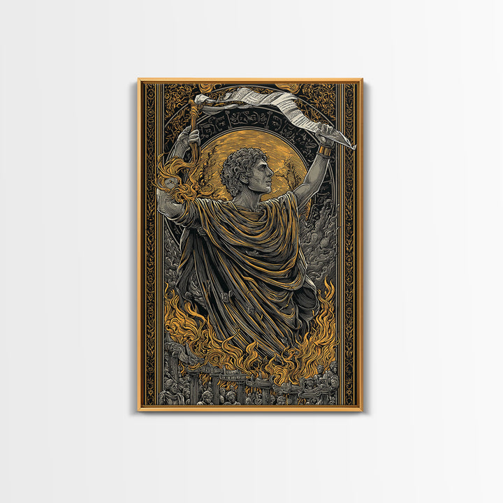 Ancient Roman Emperor Canvas Gold Canvas Print, Greek Mythological Wall Art, Heroic Decorative Art, Real Wood Frame