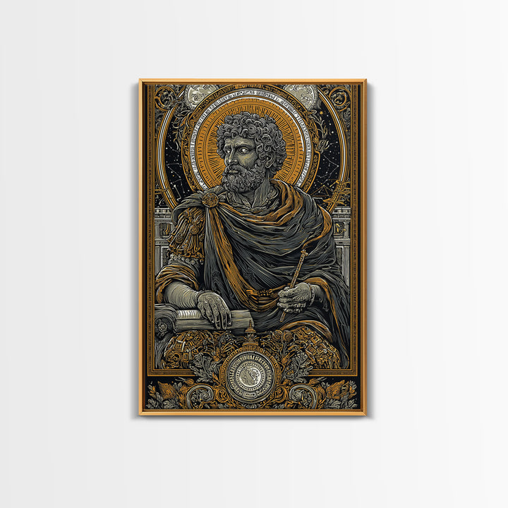 Roman Emperor Study Canvas Gold Canvas Print, Classical Greek God Art, Luxurious Mythology Wall Decor, Real Wood Frame