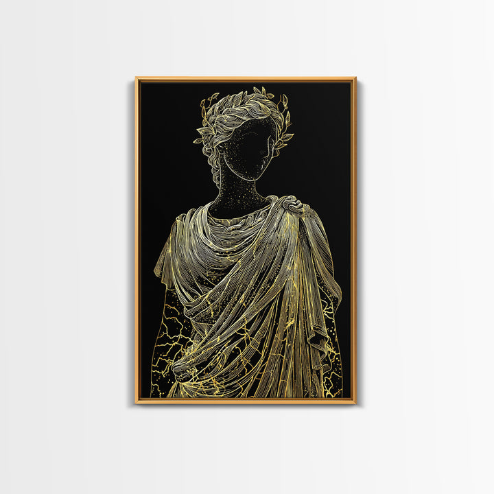 Divine Goddess Bust Canvas Gold Canvas Print, Ethereal Greek Statue Art, Elegant Classical Wall Decor, Real Wood Frame