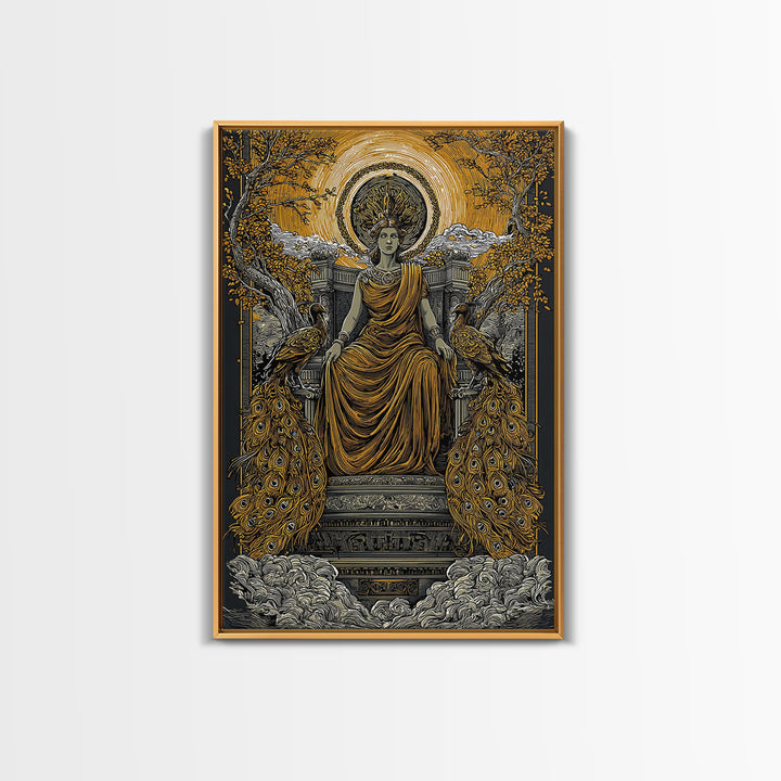 Divine Queen Hera Canvas Gold Canvas Print, Greek Goddess Wall Art, Regal Mythology Decor, Real Wood Frame Artwork