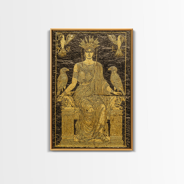 Ancient Goddess Hera Mosaic Canvas Gold Canvas Print, Mythology Inspired Art, Regal Home Decor, Wood Framed Wall Art