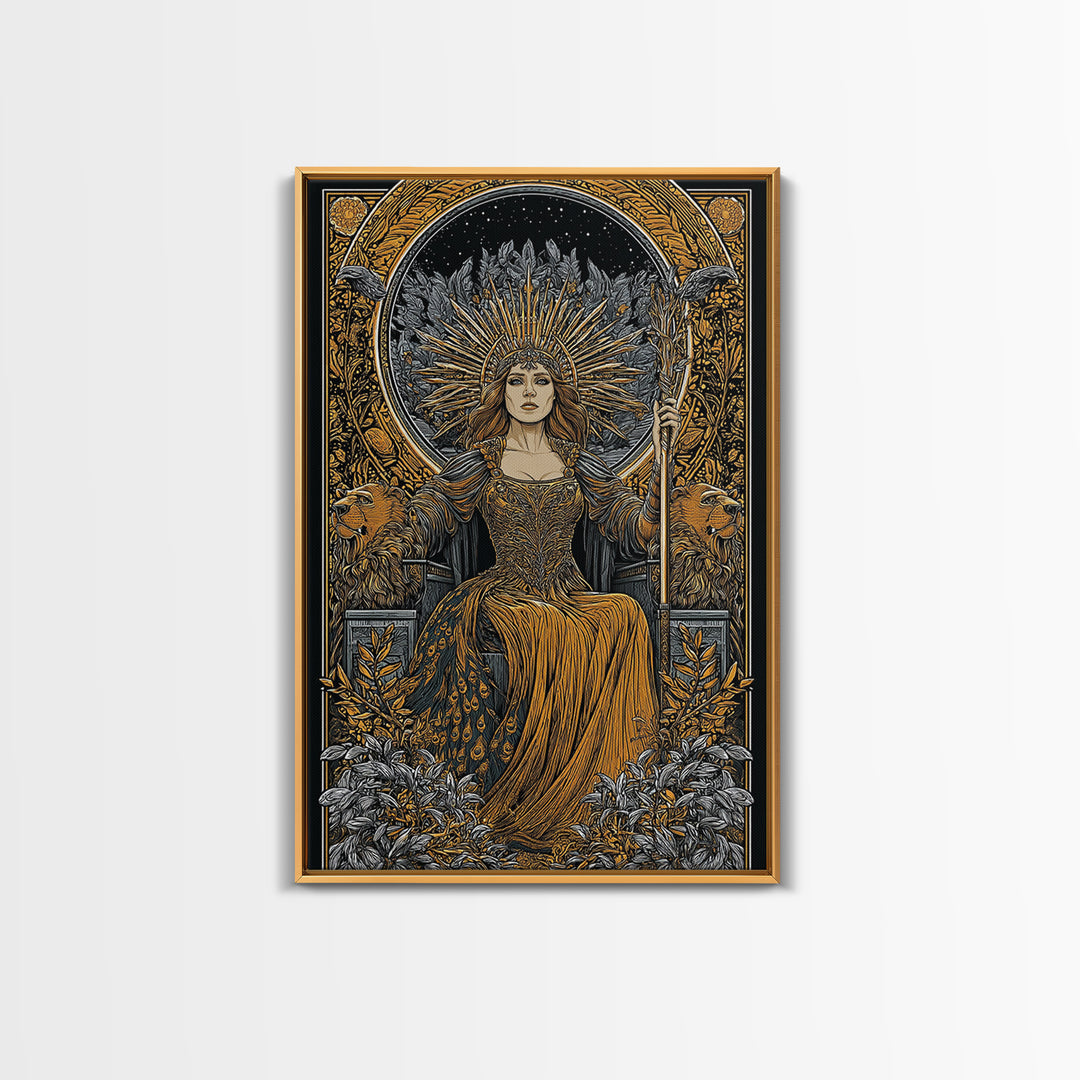 Greek Goddess Hera Throne Canvas Gold Canvas Print, Mythology Wall Art, Divine Regal Decor, Real Wood Frame Artwork