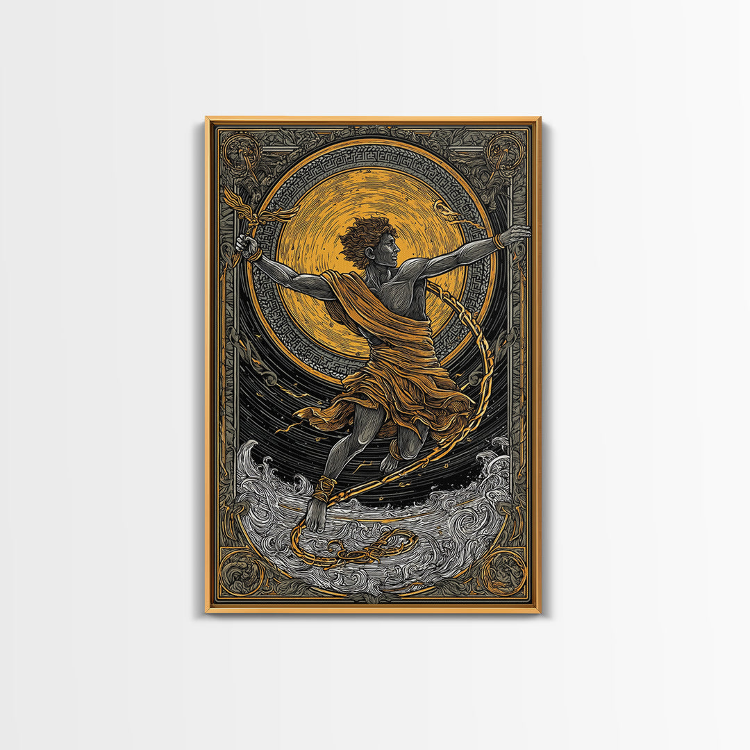 Messenger God Hermes Canvas Gold Canvas Print, Ancient Mythology Art, Greek God Wall Decor, Real Wood Frame Artwork