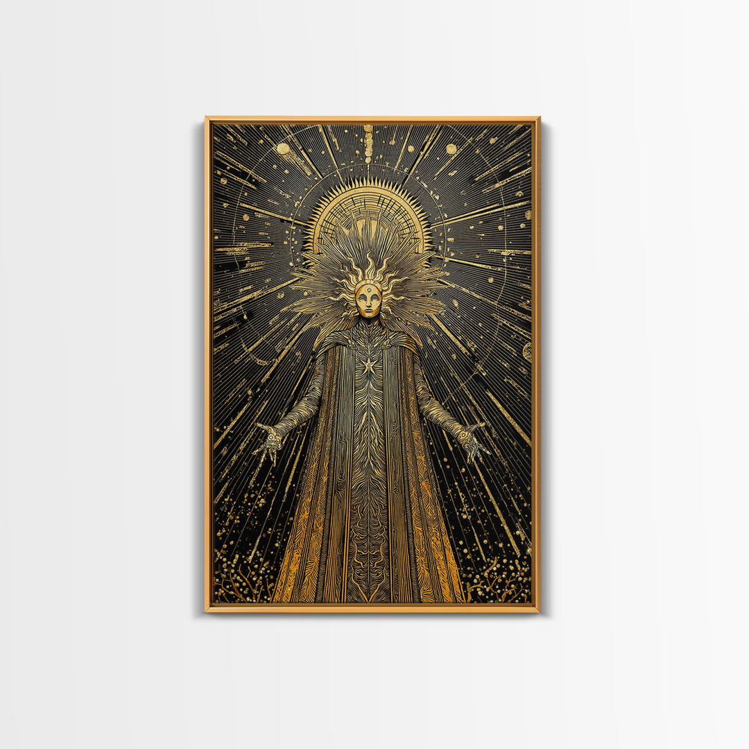 Queen Hera With Crown And Lions, Regal Mythology Goddess, Canvas Gold Canvas Print, Greek Art Wall Decor, Real Wood Frame