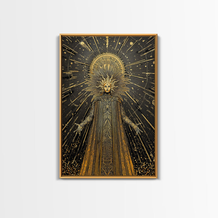 Queen Hera With Crown And Lions, Regal Mythology Goddess, Canvas Gold Canvas Print, Greek Art Wall Decor, Real Wood Frame