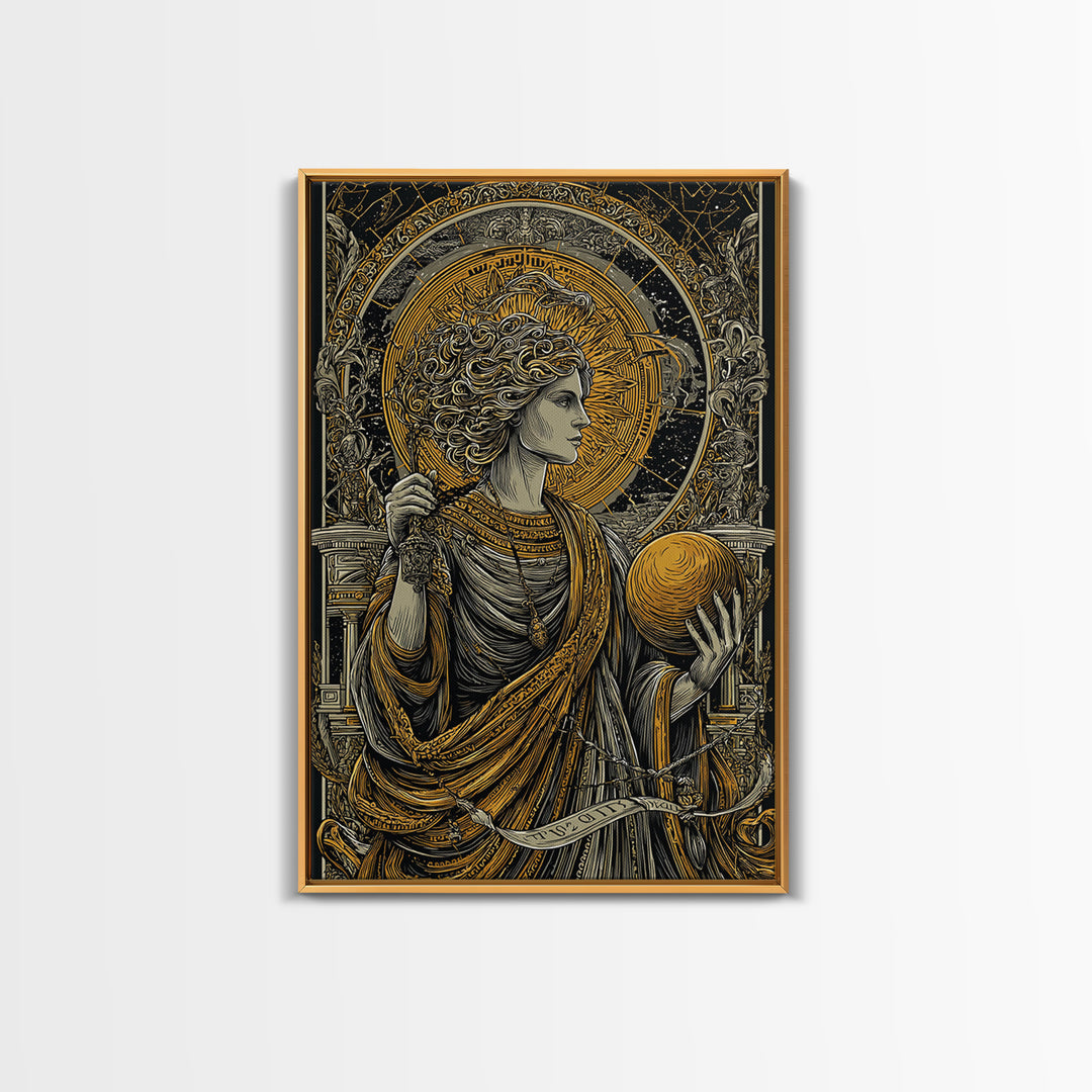 Hermes God Of Travel And Speed, Greek Mythology Art, Canvas Gold Canvas Print, Ancient Messenger Decor, Real Wood Frame