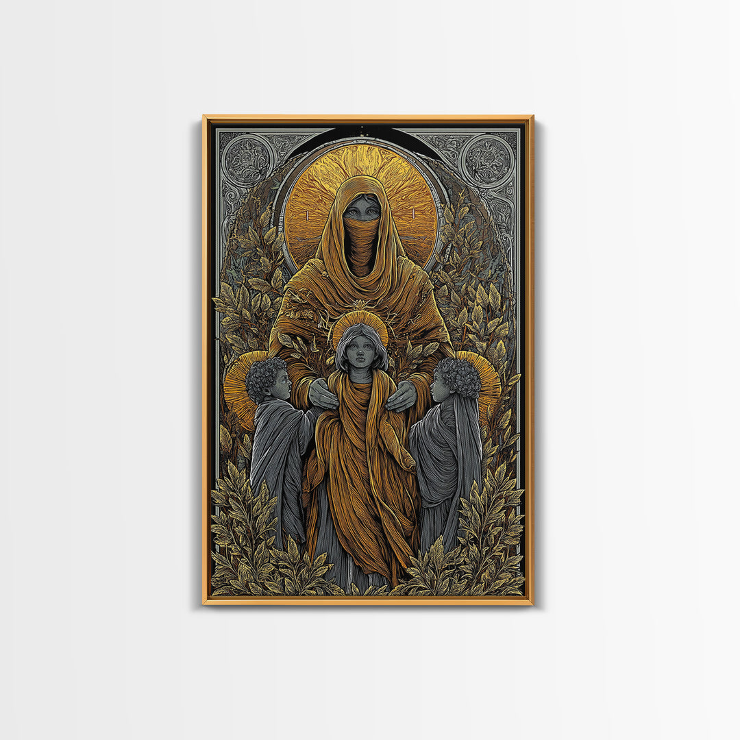 Hestia Goddess Of Hearth And Flame, Mythology Divine Art, Canvas Gold Canvas Print, Greek Wall Decor, Real Wood Frame