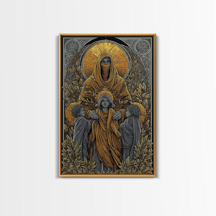 Hestia Goddess Of Hearth And Flame, Mythology Divine Art, Canvas Gold Canvas Print, Greek Wall Decor, Real Wood Frame