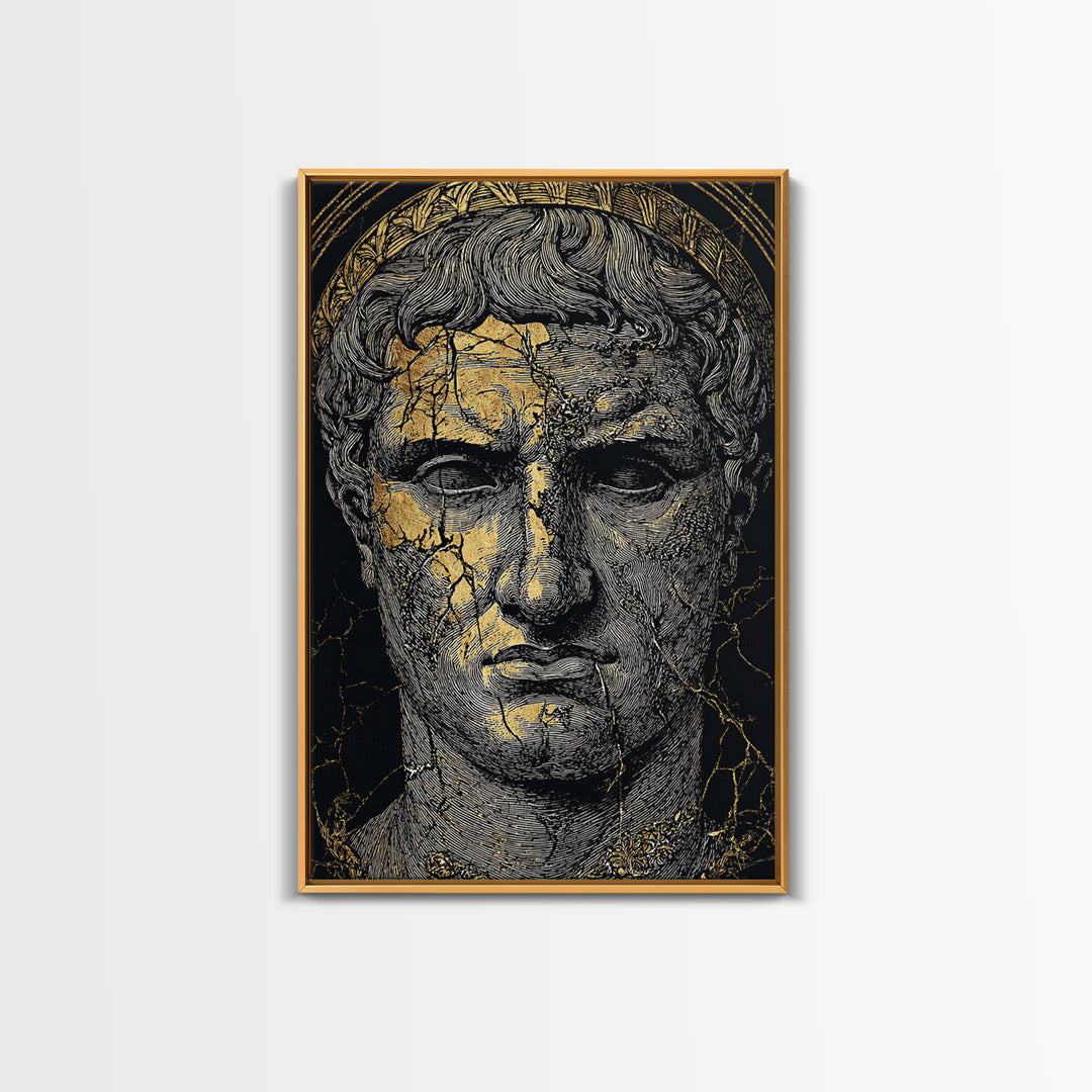 Canvas Gold Canvas Print, Roman Emperor Portrait Art, Ancient Bust Wall Decor, Historical Artwork, Real Wood Frame