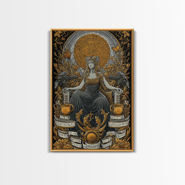 Goddess Throne Canvas Gold Canvas Print, Mythology Wall Art, Divine Queen Decor, Ancient Inspired Spiritual Artwork, Real Wood Frame