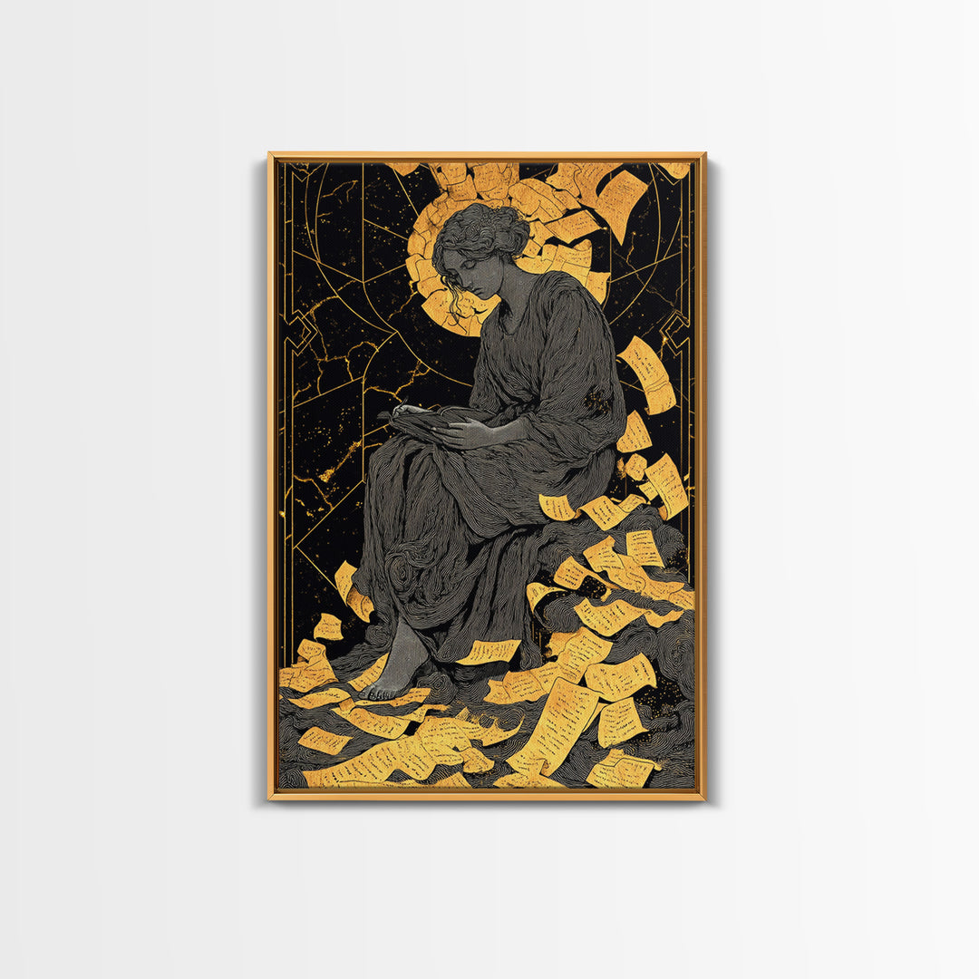 Roman Emperor Bust Canvas Gold Canvas Print, Ancient Warrior Wall Art, Classical Statue Artwork, Mythology Inspired Real Wood Frame