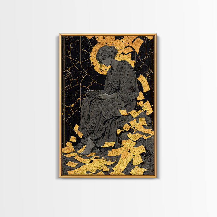 Roman Emperor Bust Canvas Gold Canvas Print, Ancient Warrior Wall Art, Classical Statue Artwork, Mythology Inspired Real Wood Frame