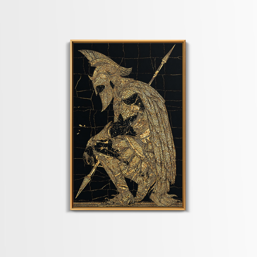 Snake Goddess Medusa Canvas Gold Canvas Print, Mythology Wall Art, Serpent Monster Artwork, Ancient Fantasy Decor Real Wood Frame