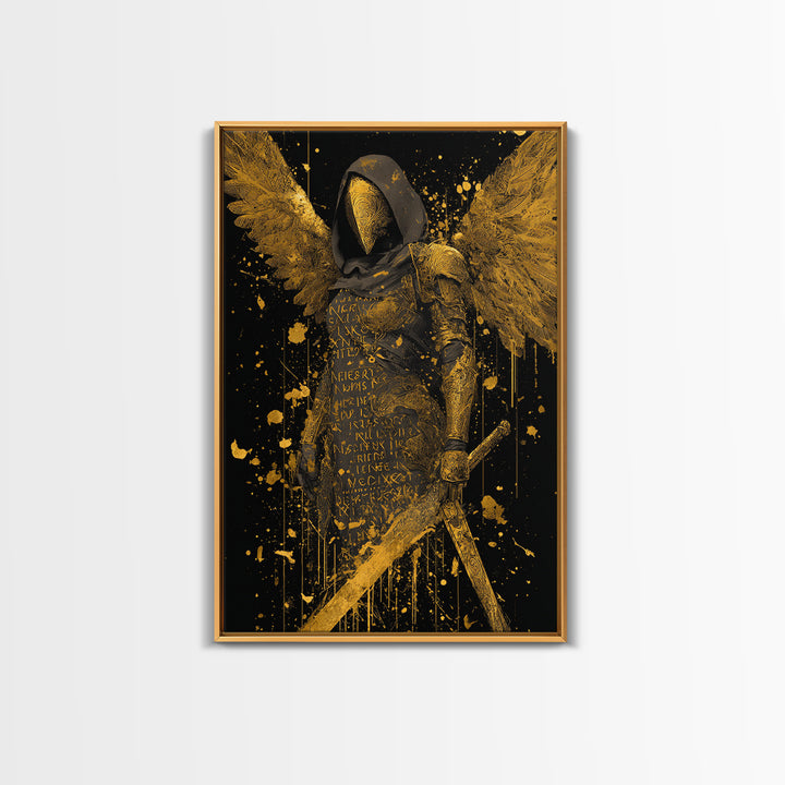Medusa Serpent Head Canvas Gold Canvas Print, Classical Myth Wall Art, Ancient Monster Artwork, Legendary Creature Decor Wood Frame