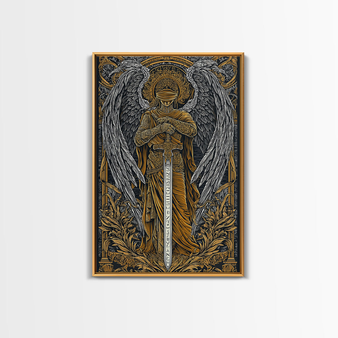 Medusa Gorgon Canvas Gold Canvas Print, Ancient Mythology Wall Art, Serpent Goddess Artwork, Legendary Fantasy Decor Real Wood Frame