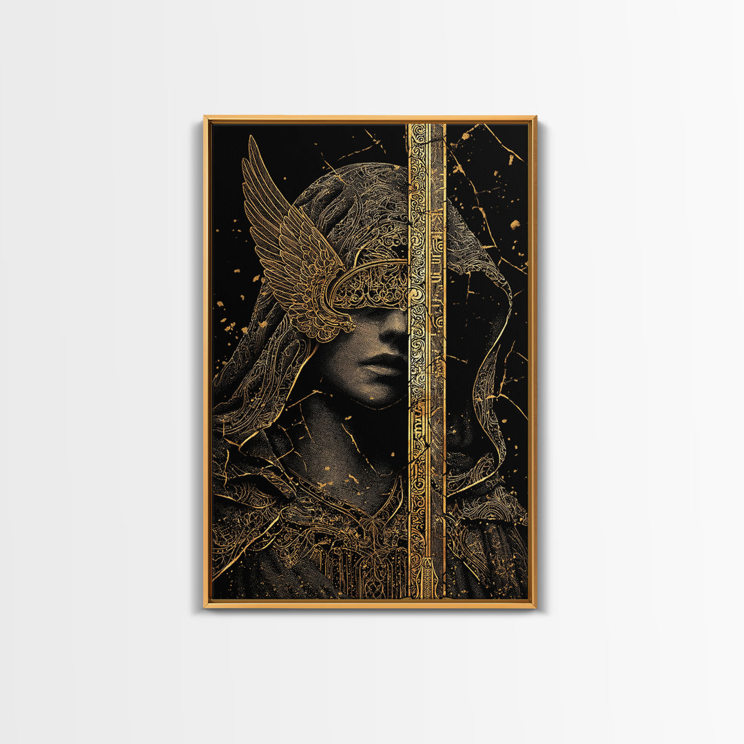 Medusa Mythical Creature Canvas Gold Canvas Print, Ancient Serpent Goddess Art, Classical Monster Wall Decor Real Wood Frame