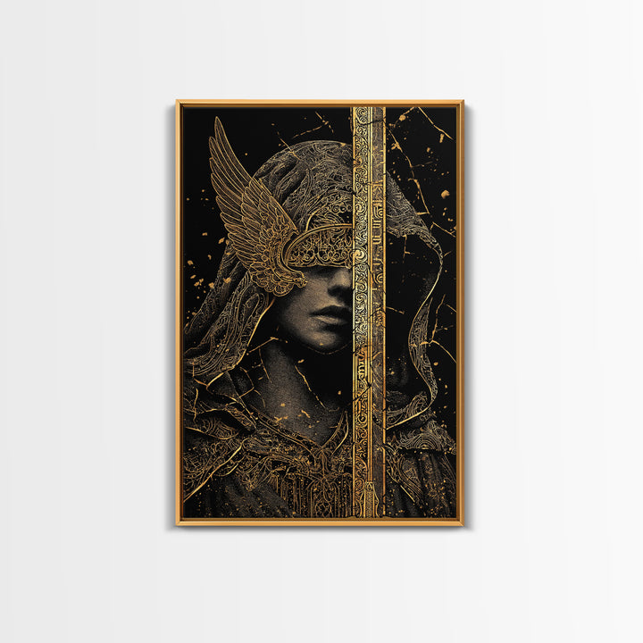 Medusa Mythical Creature Canvas Gold Canvas Print, Ancient Serpent Goddess Art, Classical Monster Wall Decor Real Wood Frame