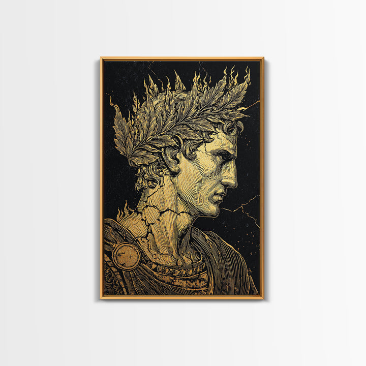 Mythical Goddess Canvas Gold Canvas Print, Ancient Fantasy Wall Art, Mystical Woman With Symbols, Mythology Inspired Real Wood Frame